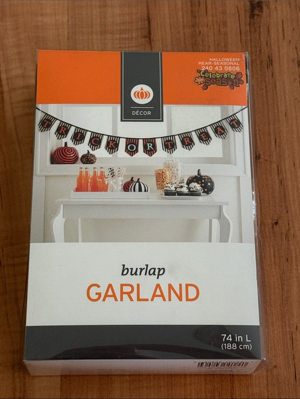 Halloween Trick or Treat Burlap Garland Banner - Black & Orange Stripes 74” long